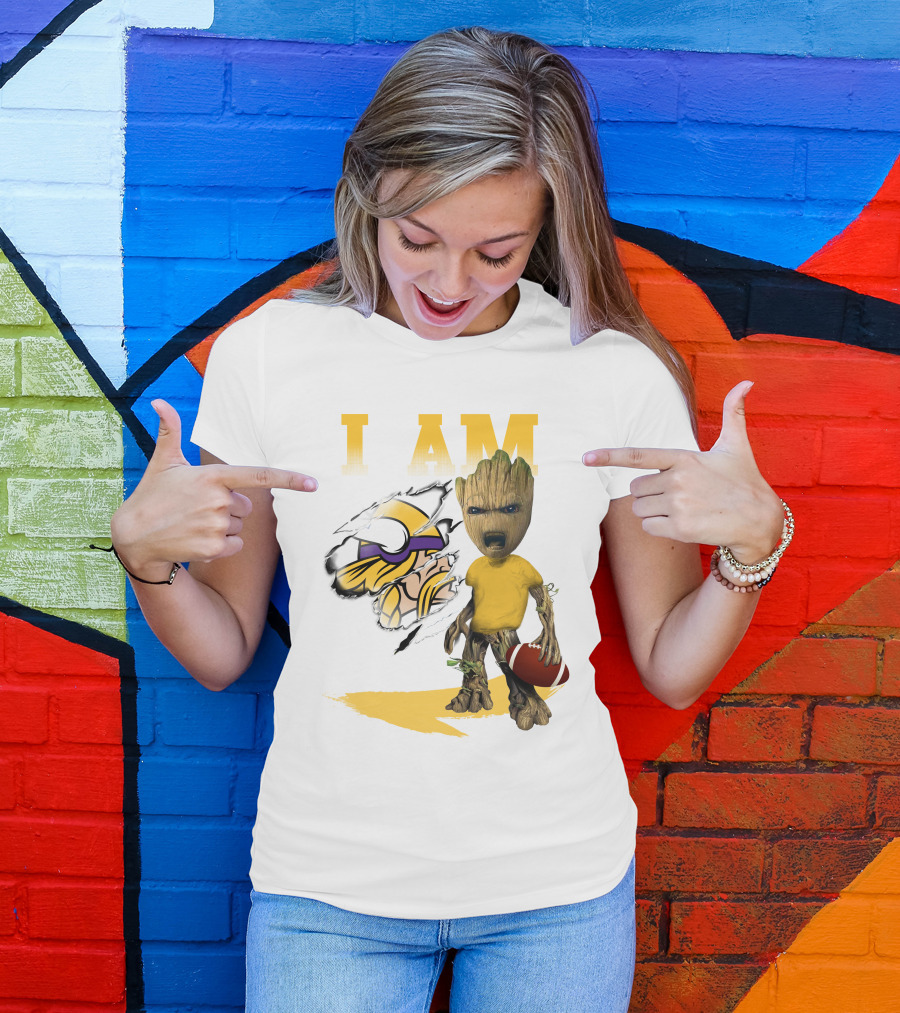 I AM Minnesota Vikings Baby Groot Football T-Shirt