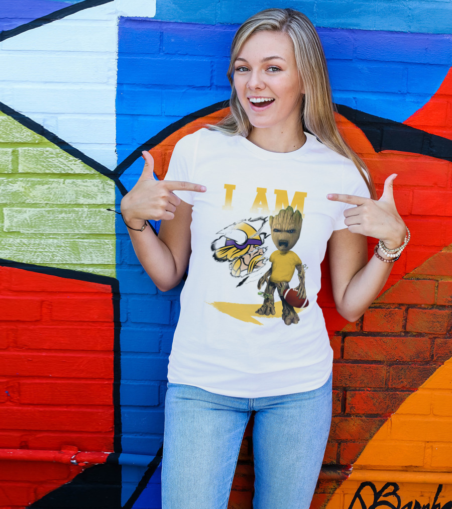 I AM Minnesota Vikings Baby Groot Football T-Shirt