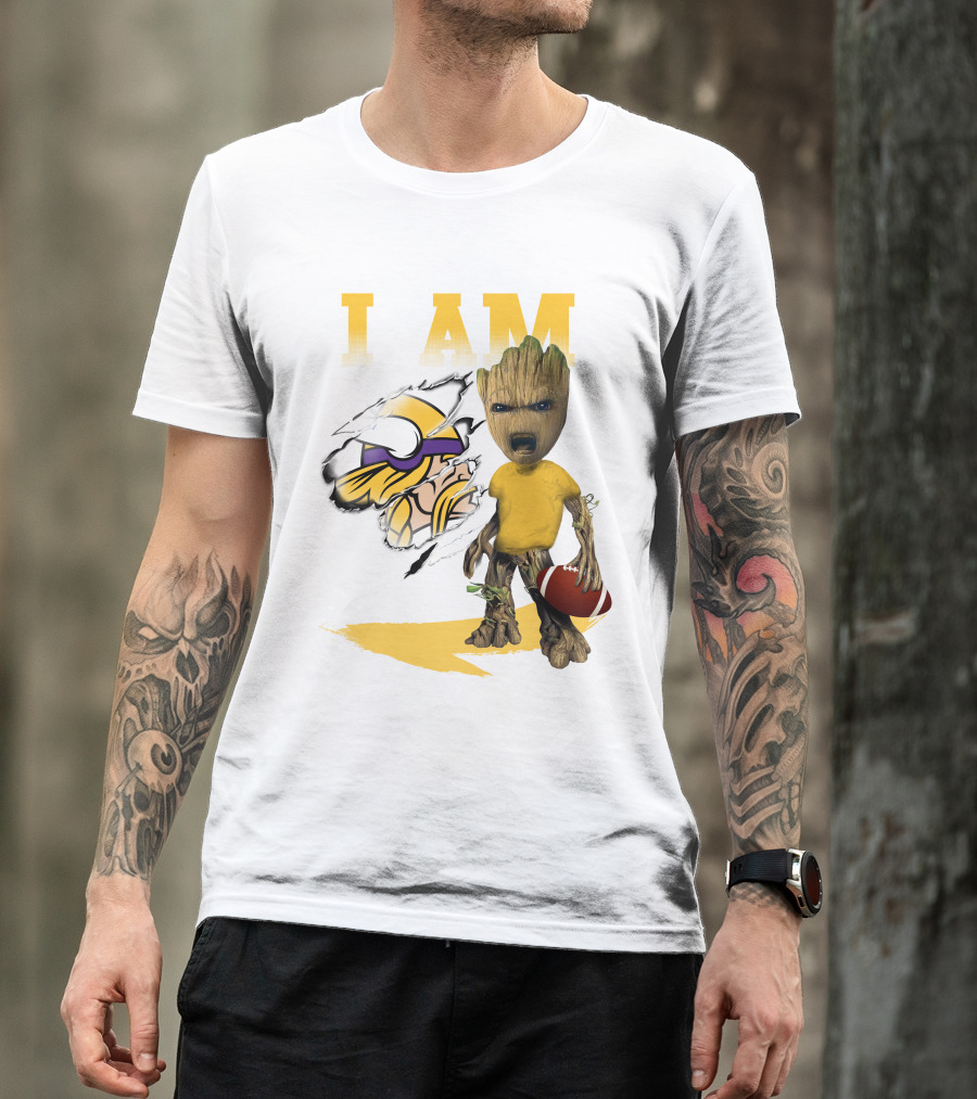 I AM Minnesota Vikings Baby Groot Football T-Shirt