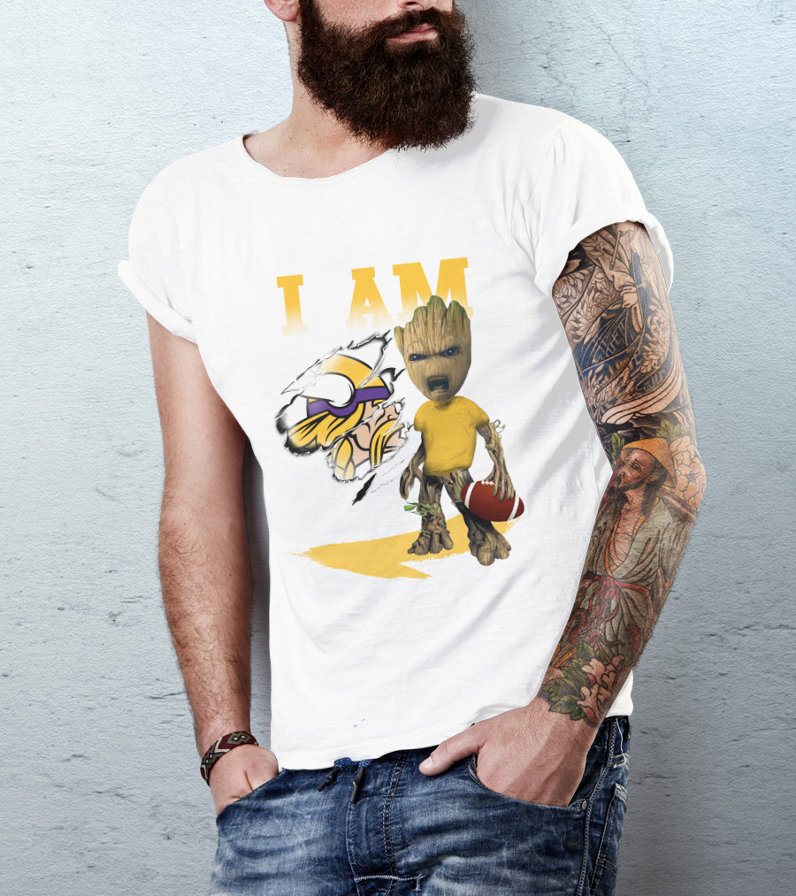 I AM Minnesota Vikings Baby Groot Football T-Shirt