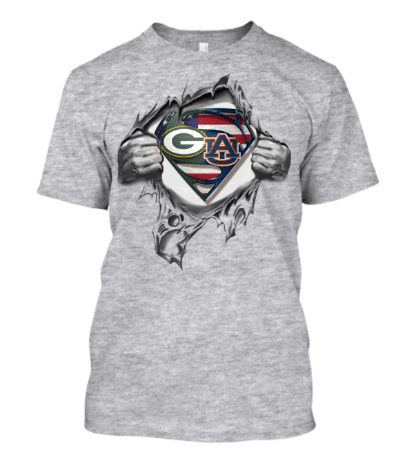 Green Bay Packers Auburn Tigers Superman Logo USA Flag T-Shirt