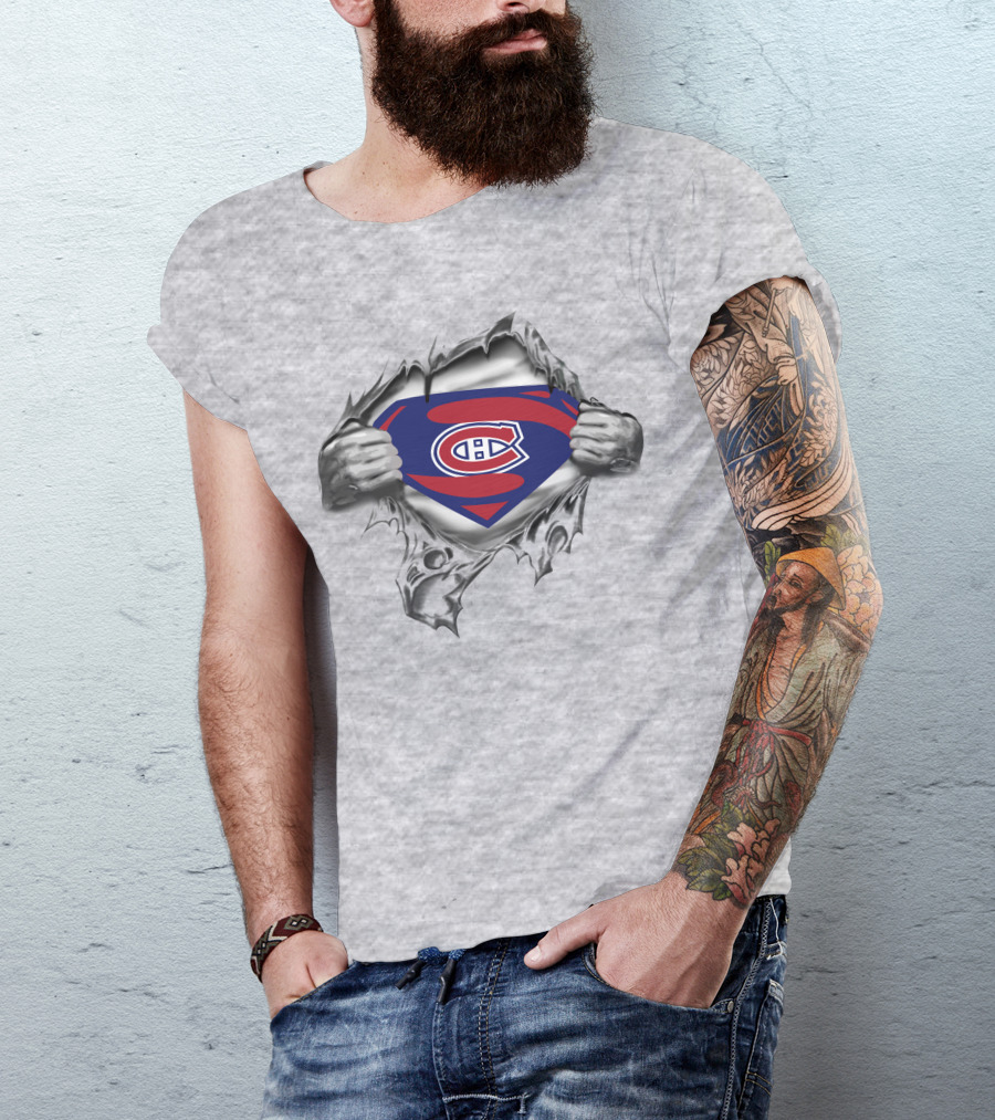 Montreal Canadiens Superman Logo Rip Effect T-Shirt