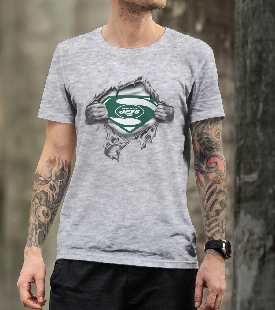 New York Jets Superman Shield Logo Burst T-Shirt