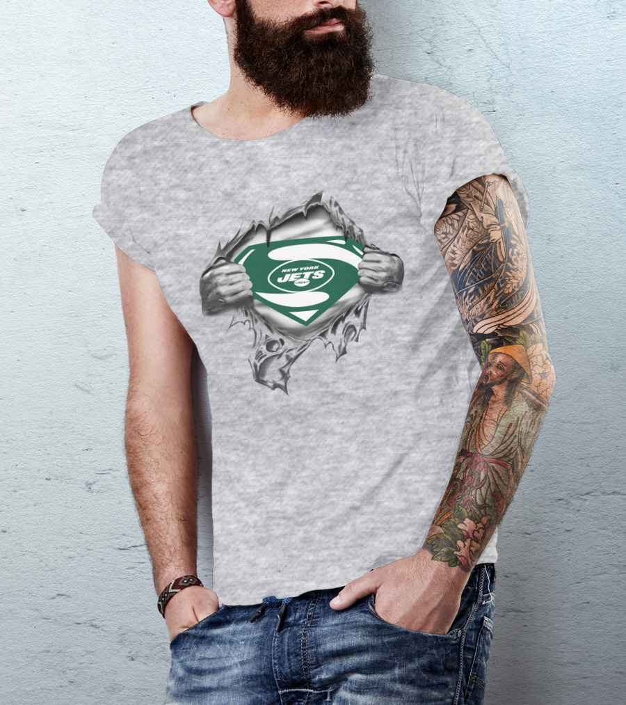 New York Jets Superman Shield Logo Burst T-Shirt