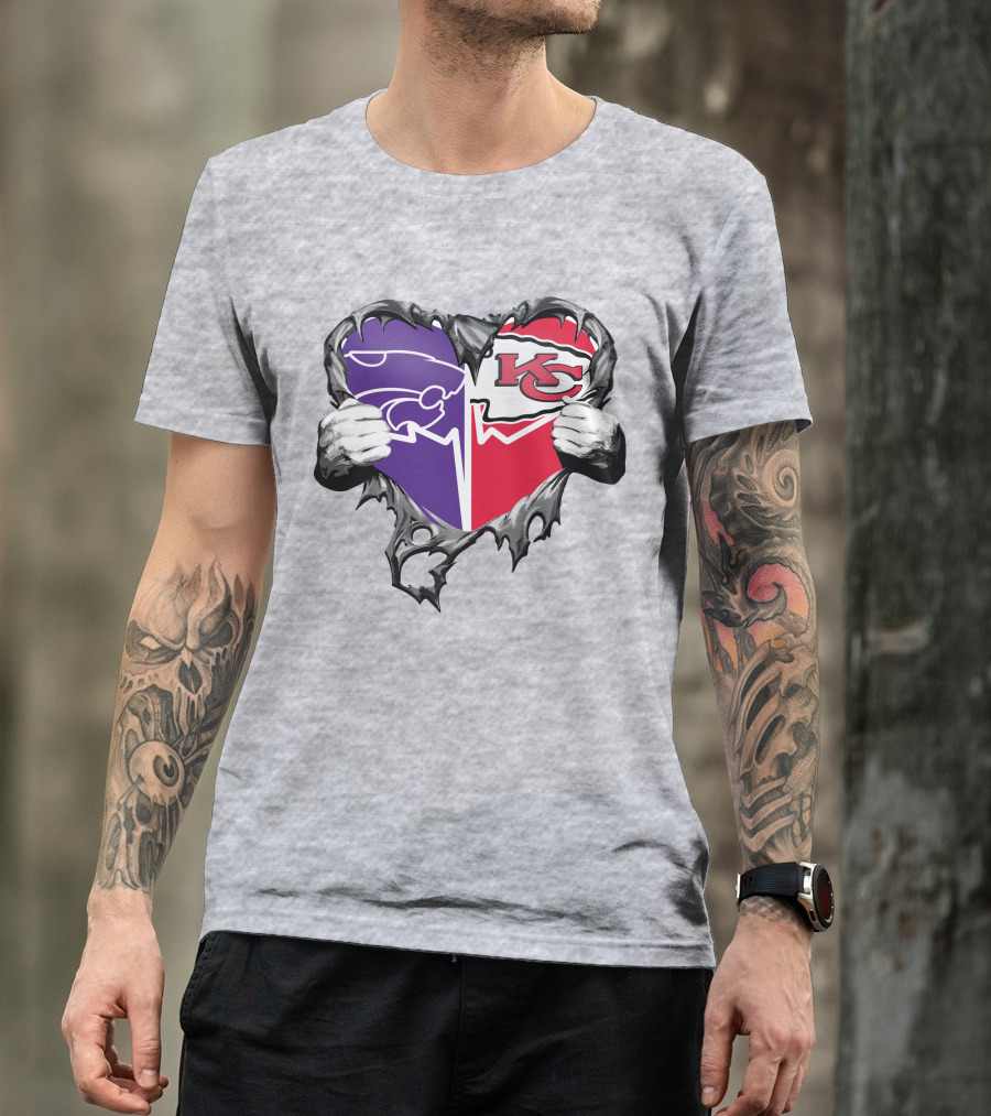 Kansas City Chiefs And Kansas State Wildcats Heart T-Shirt