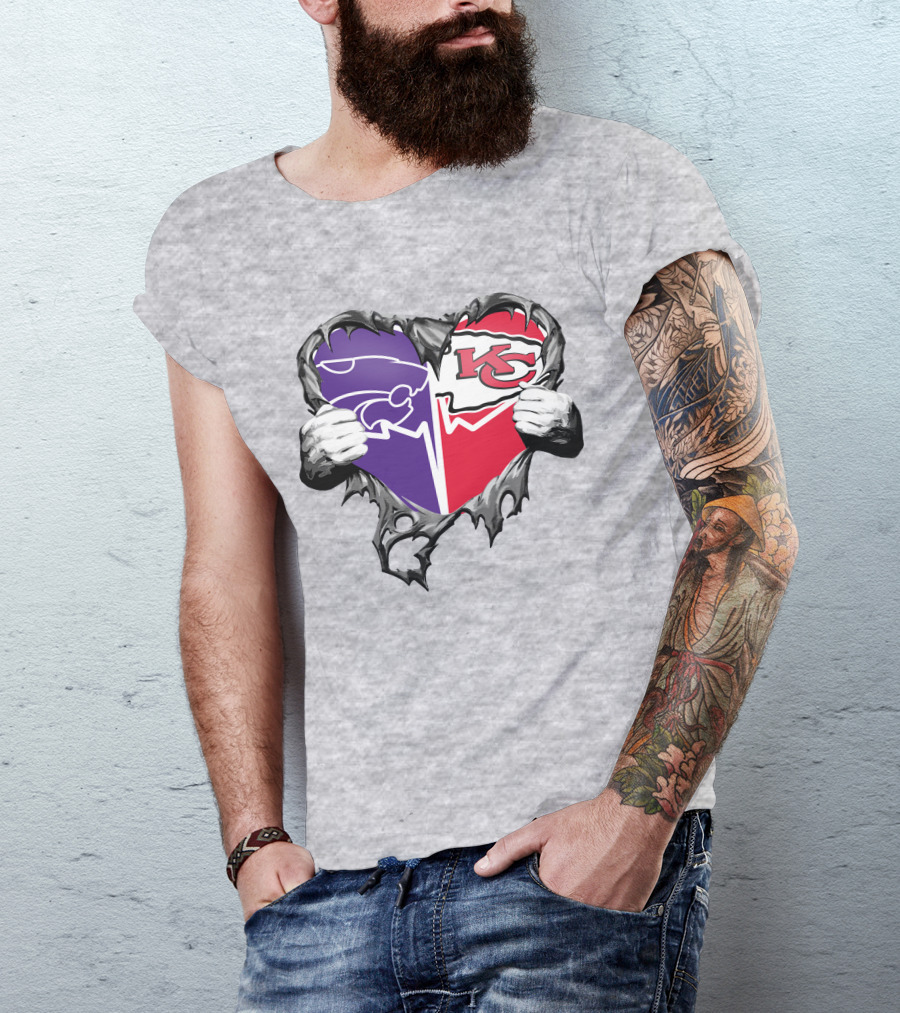 Kansas City Chiefs And Kansas State Wildcats Heart T-Shirt