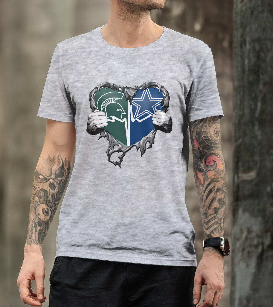 Cowboys And Michigan State Heart Logo Fusion T-Shirt