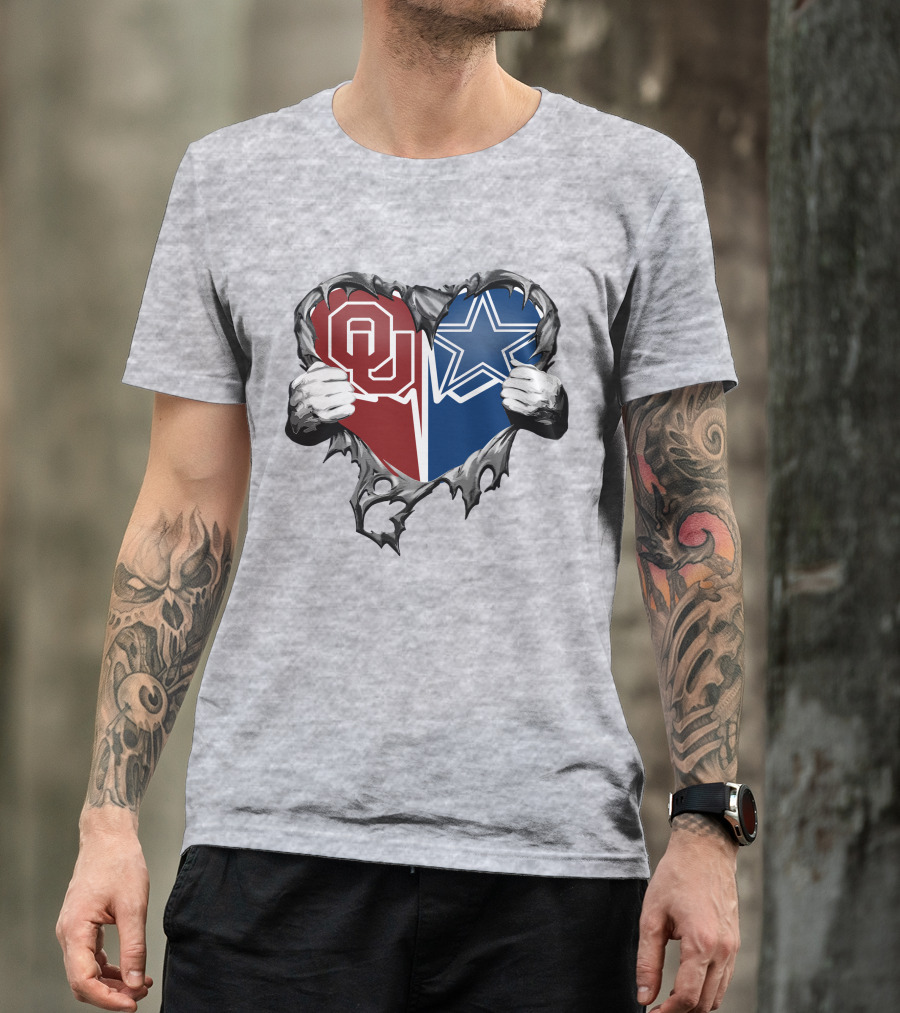 Cowboys And Sooners Heart Oklahoma And Dallas Fans T-Shirt