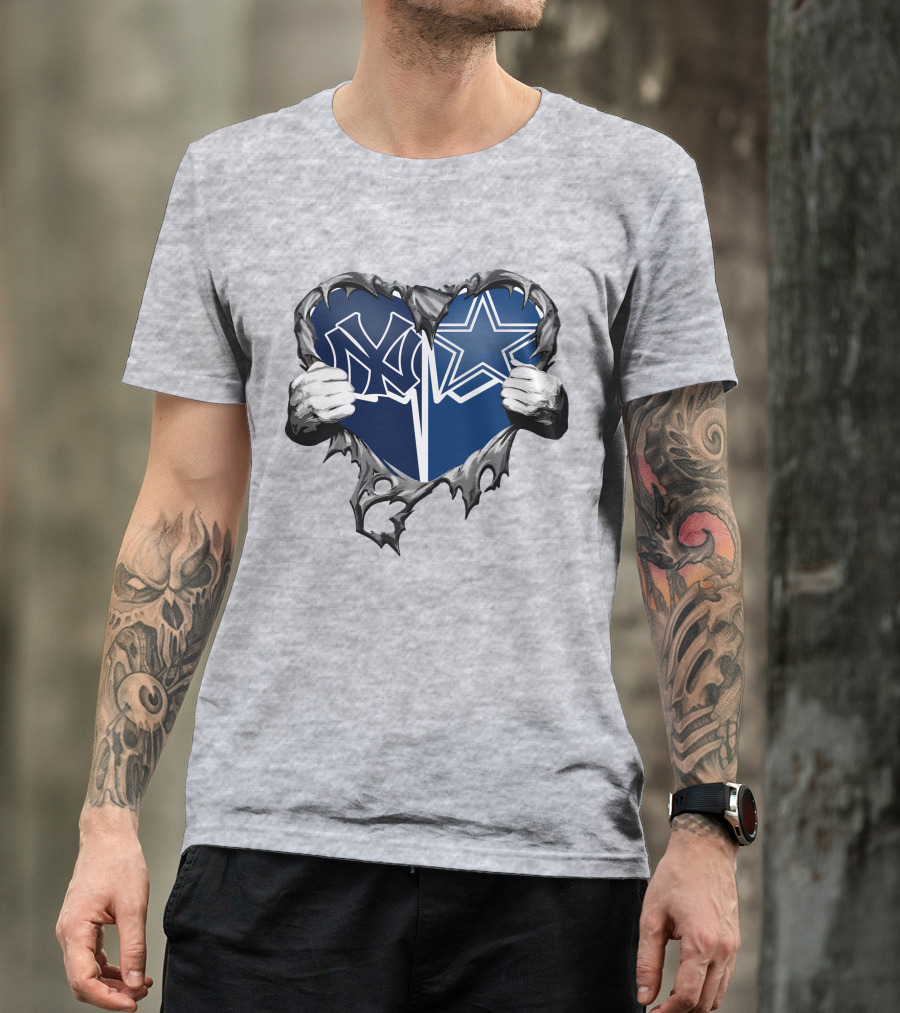 Cowboys And Yankees Heart Emblem With Hands Holding T-Shirt
