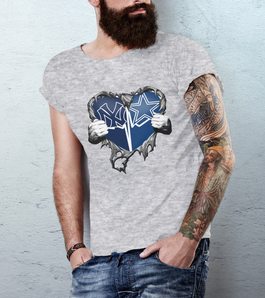 Cowboys And Yankees Heart Emblem With Hands Holding T-Shirt