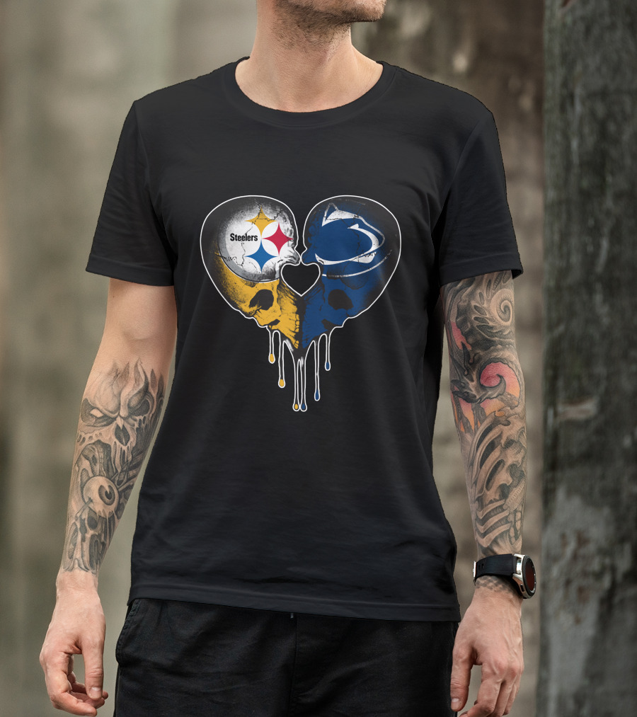 Steelers Lions Dripping Heart Skulls T-Shirt