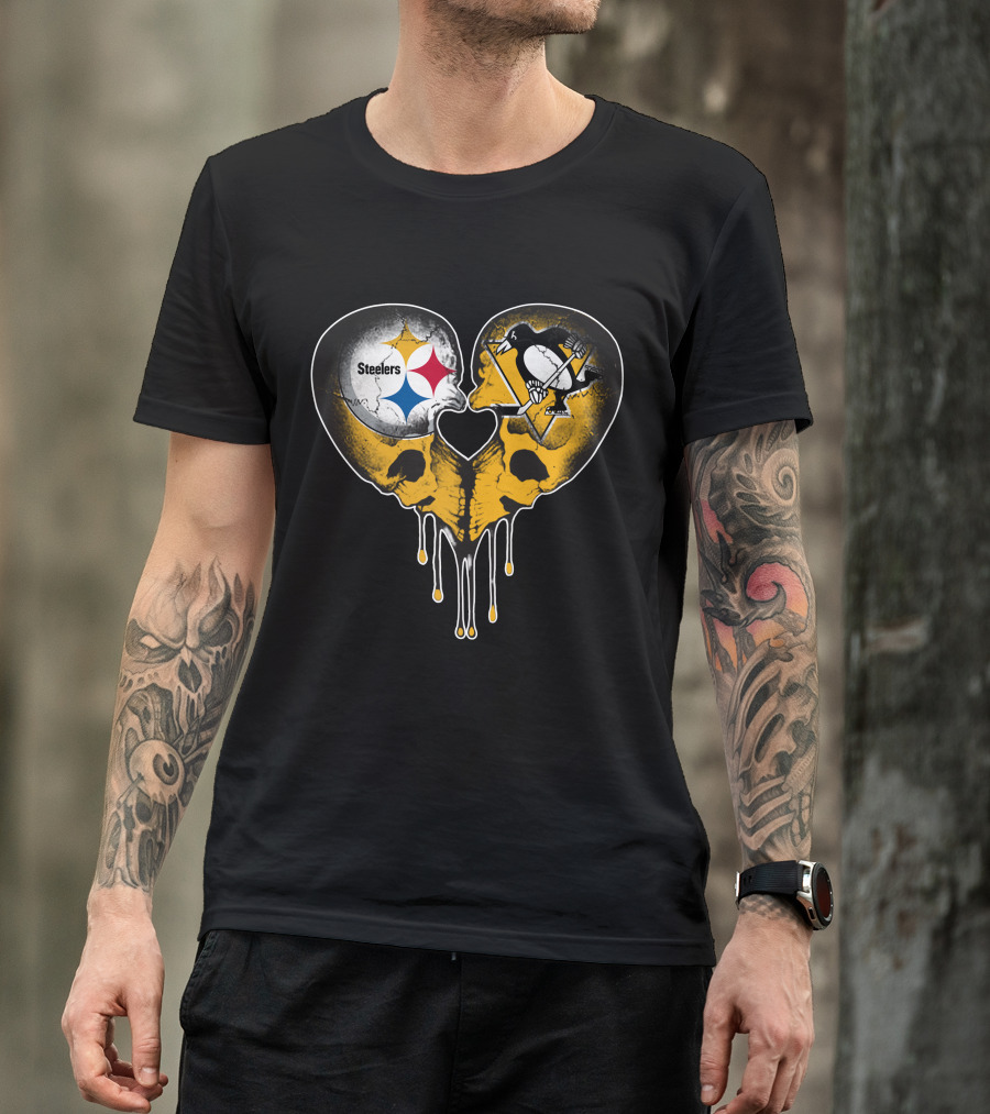 Steelers Penguins Skull Heart Drip T-Shirt