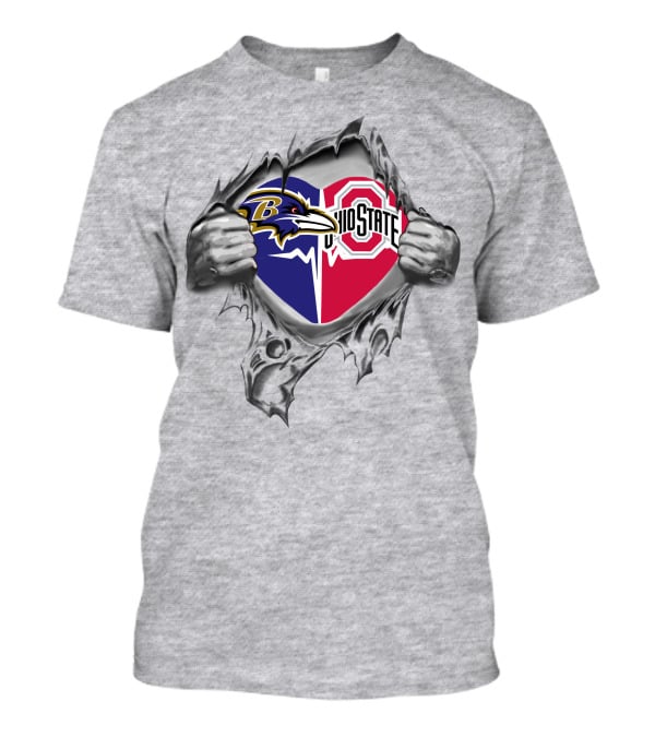 Baltimore Ravens Ohio State Buckeyes Dual Team Logo Heart T-Shirt