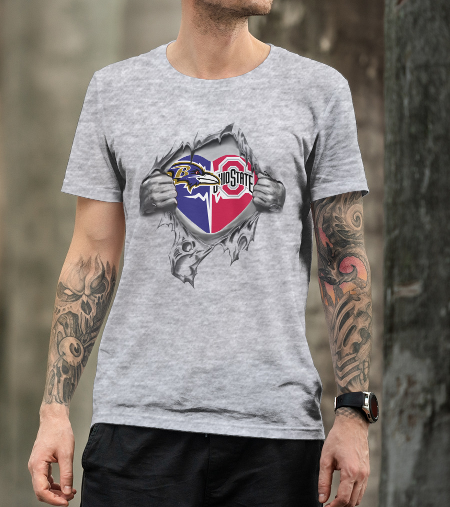 Baltimore Ravens Ohio State Buckeyes Dual Team Logo Heart T-Shirt