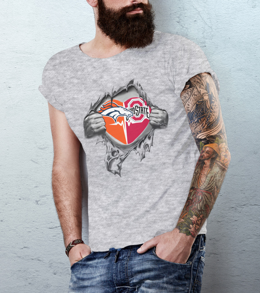 Denver Broncos Ohio State Buckeyes Heart Logo Fusion T-Shirt