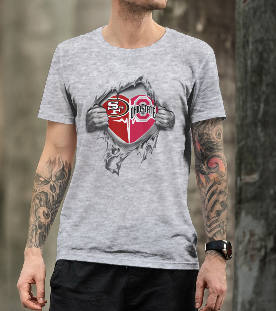 San Francisco 49ers Ohio State Buckeyes Heart Torn Fabric T-Shirt