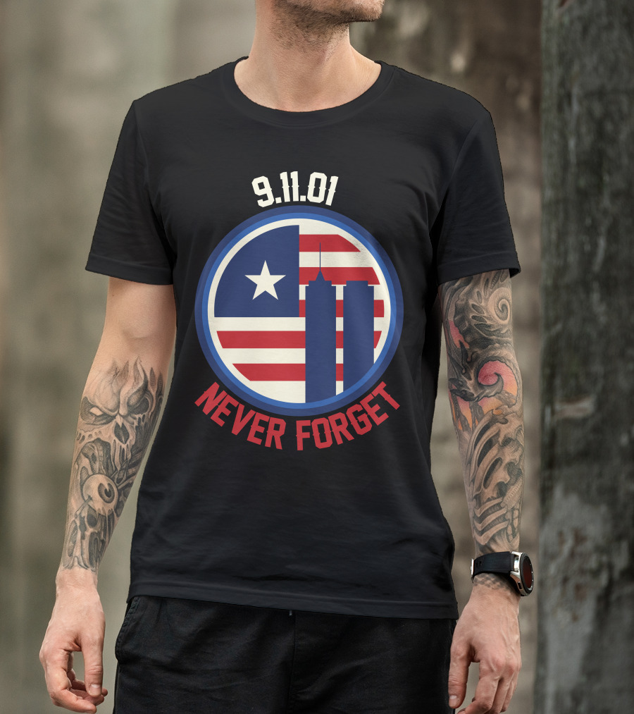 9.11.01 Never Forget Twin Towers American Flag Star T-Shirt