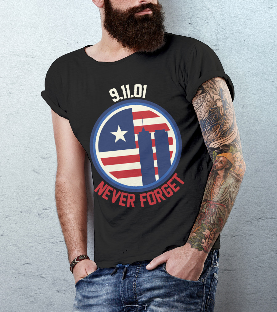 9.11.01 Never Forget Twin Towers American Flag Star T-Shirt
