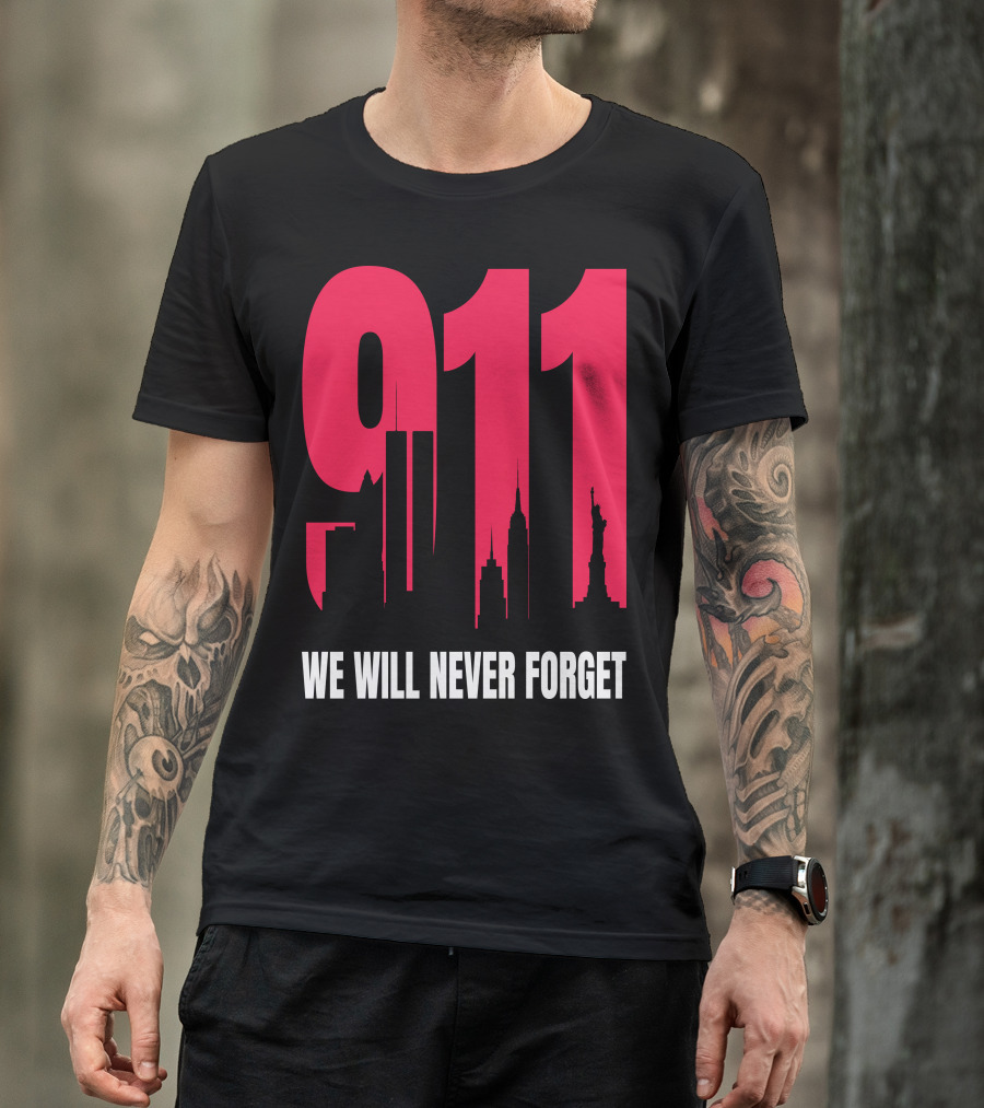 9.11 We Will Never Forget Patriot Day Skyline T-Shirt
