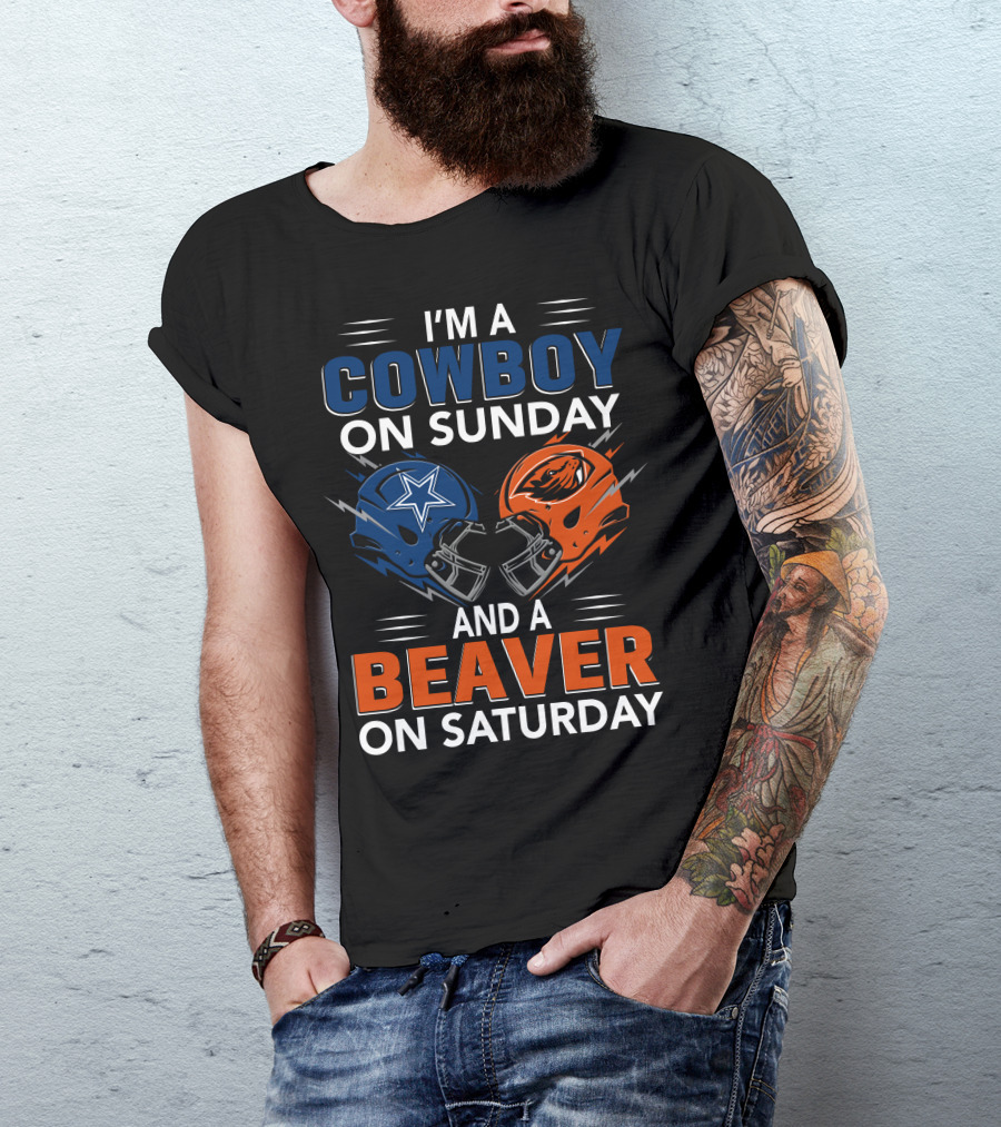 I'm A Cowboy On Sunday And A Beaver On Saturday Football Helmets T-Shirt
