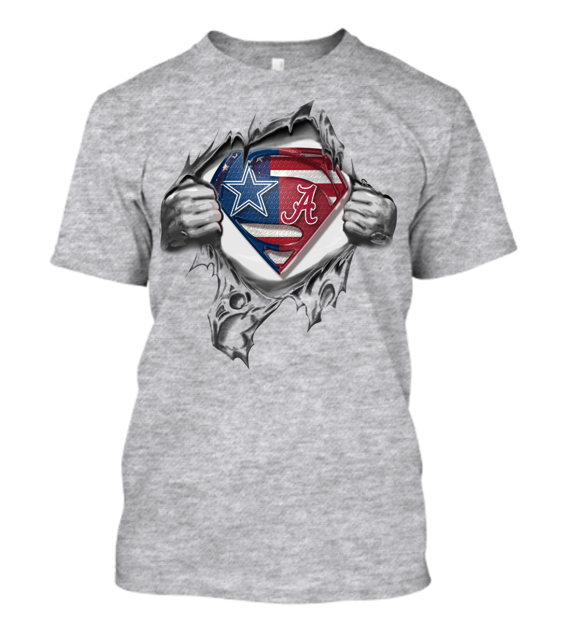 Dallas Cowboys Alabama Crimson Tide Superman Emblem Torn Reveal T-Shirt