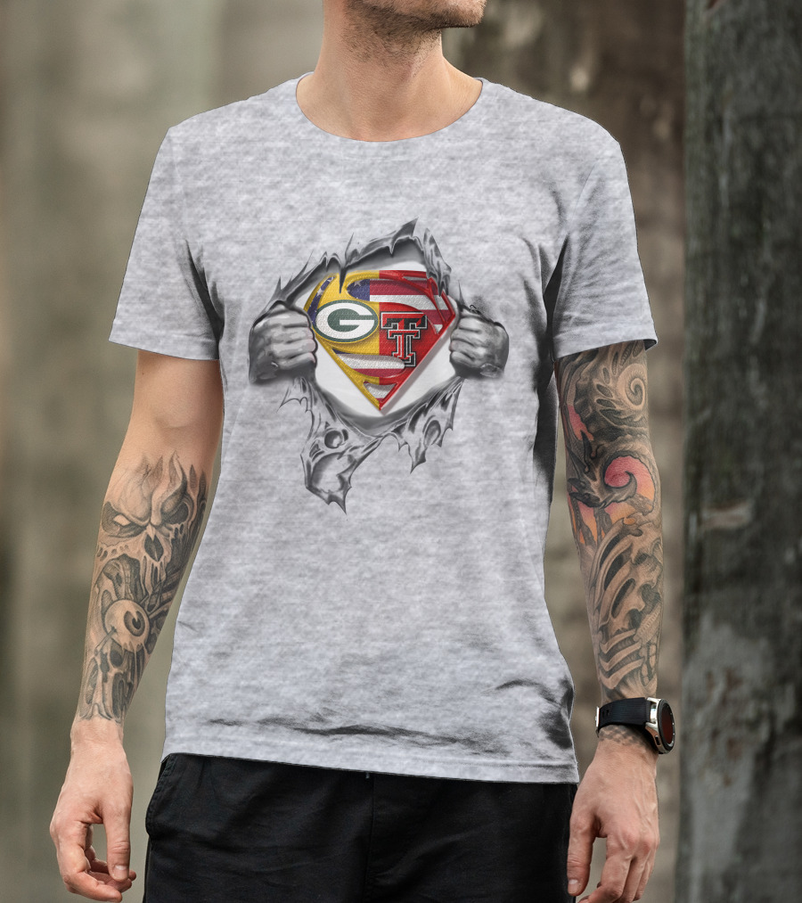 Packers Texas Tech Superhero Symbol Peeking T-Shirt