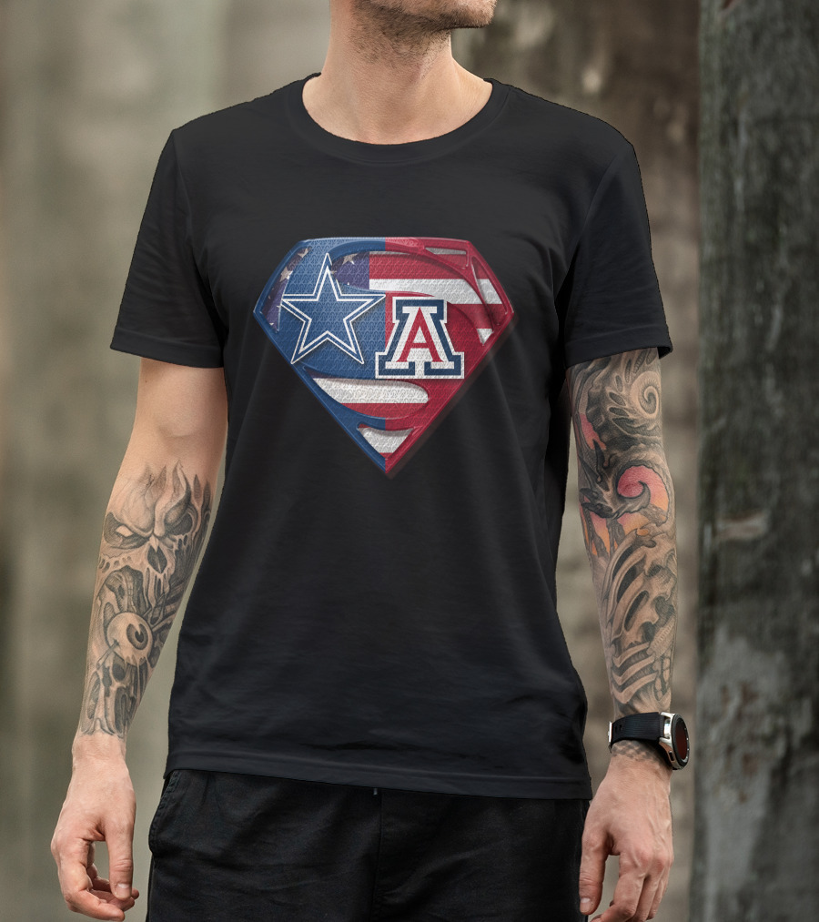 Dallas Cowboys Wildcats Superman Logo American Flag T-Shirt