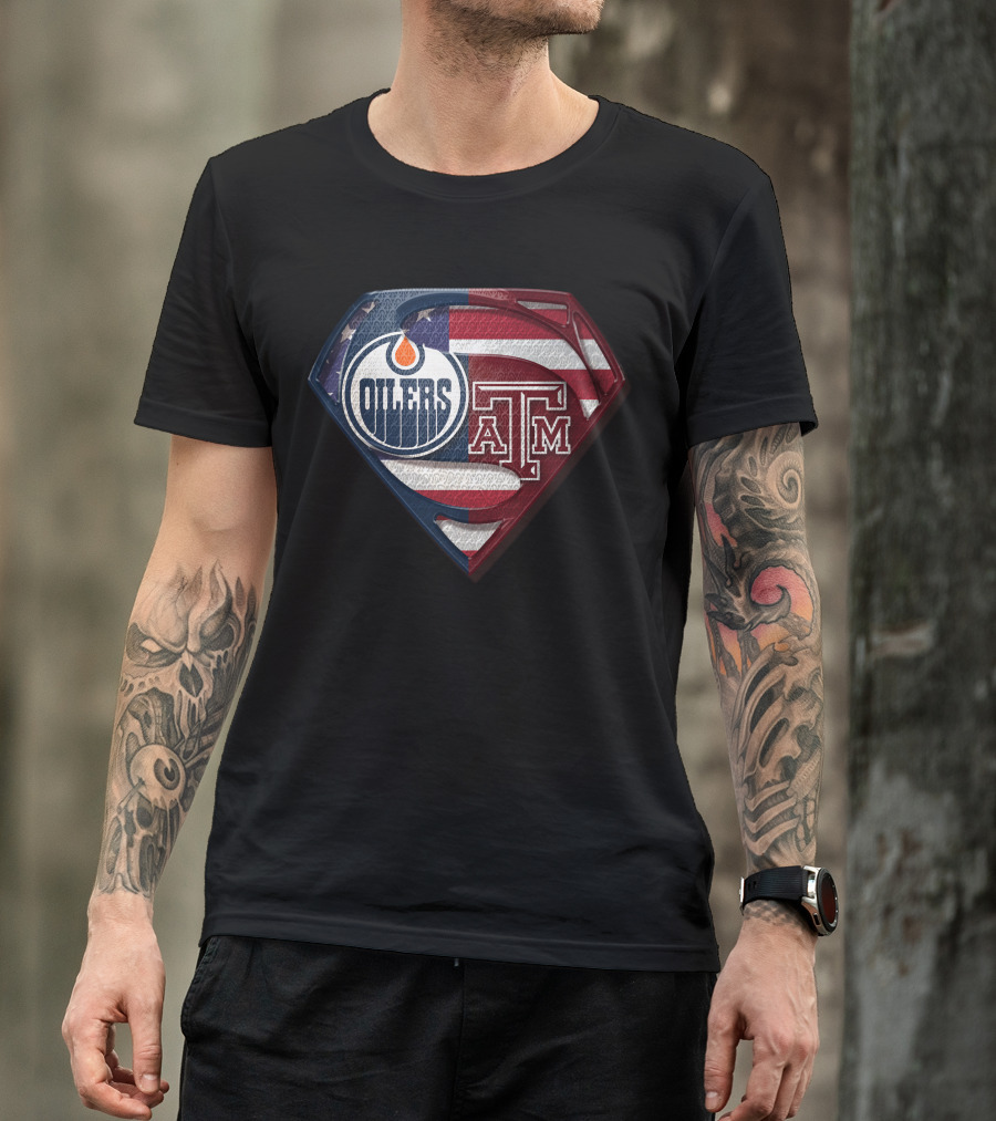 Oilers A&M Superman Shield American Flag T-Shirt