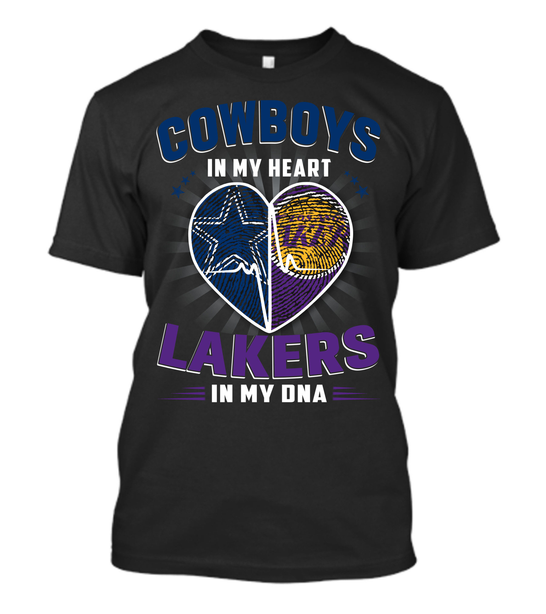 Cowboys In My Heart Lakers In My DNA Fingerprint Heart T-Shirt