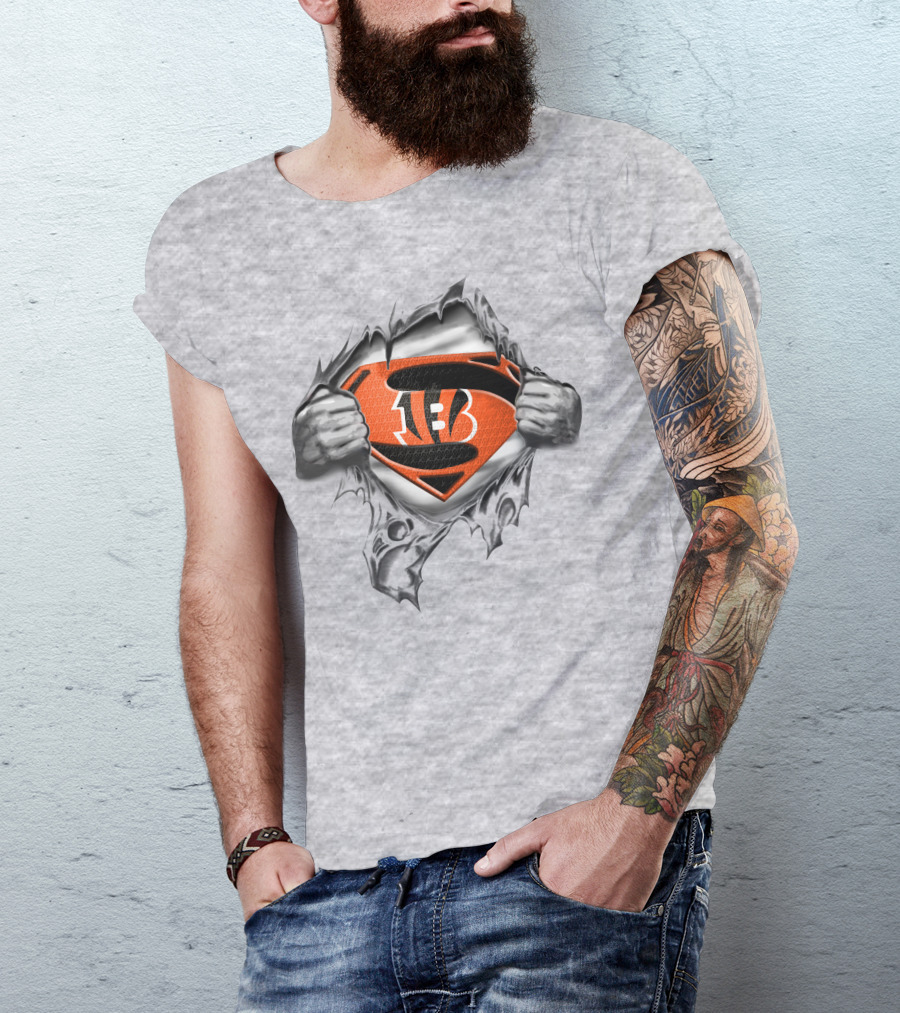 Cincinnati Bengals Super Man Logo Rip Football Fan T-Shirt