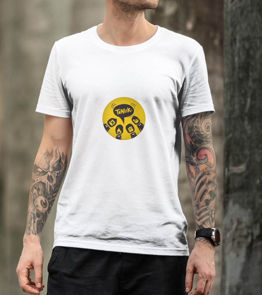 TONICK Yellow Circle With Cartoon Characters T-Shirt