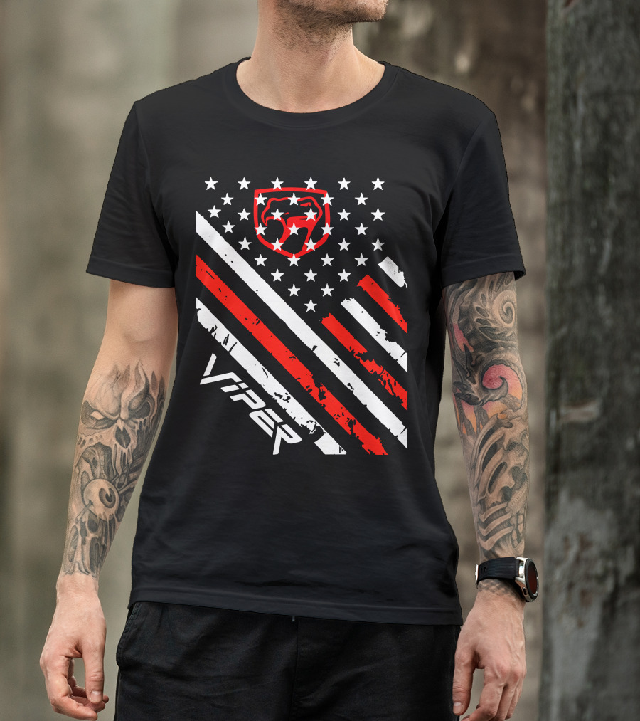 Dodge Viper American Flag Stripes And Stars T-Shirt