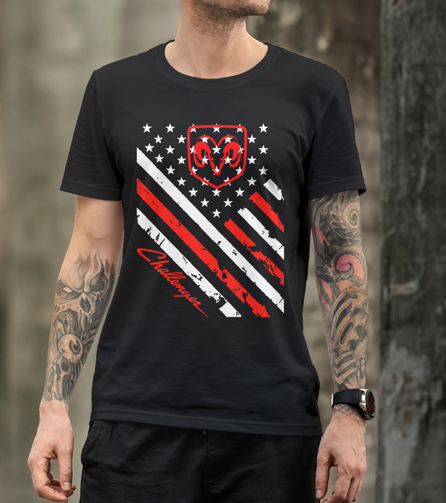 Dodge Challenger Ram American Flag Stripes Stars T-Shirt