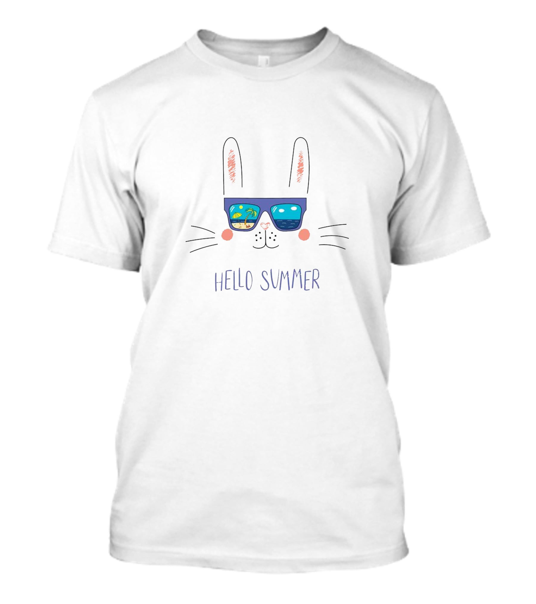 Hello Summer Beach Bunny Sunglasses With Palm Tree Reflection T-Shirt