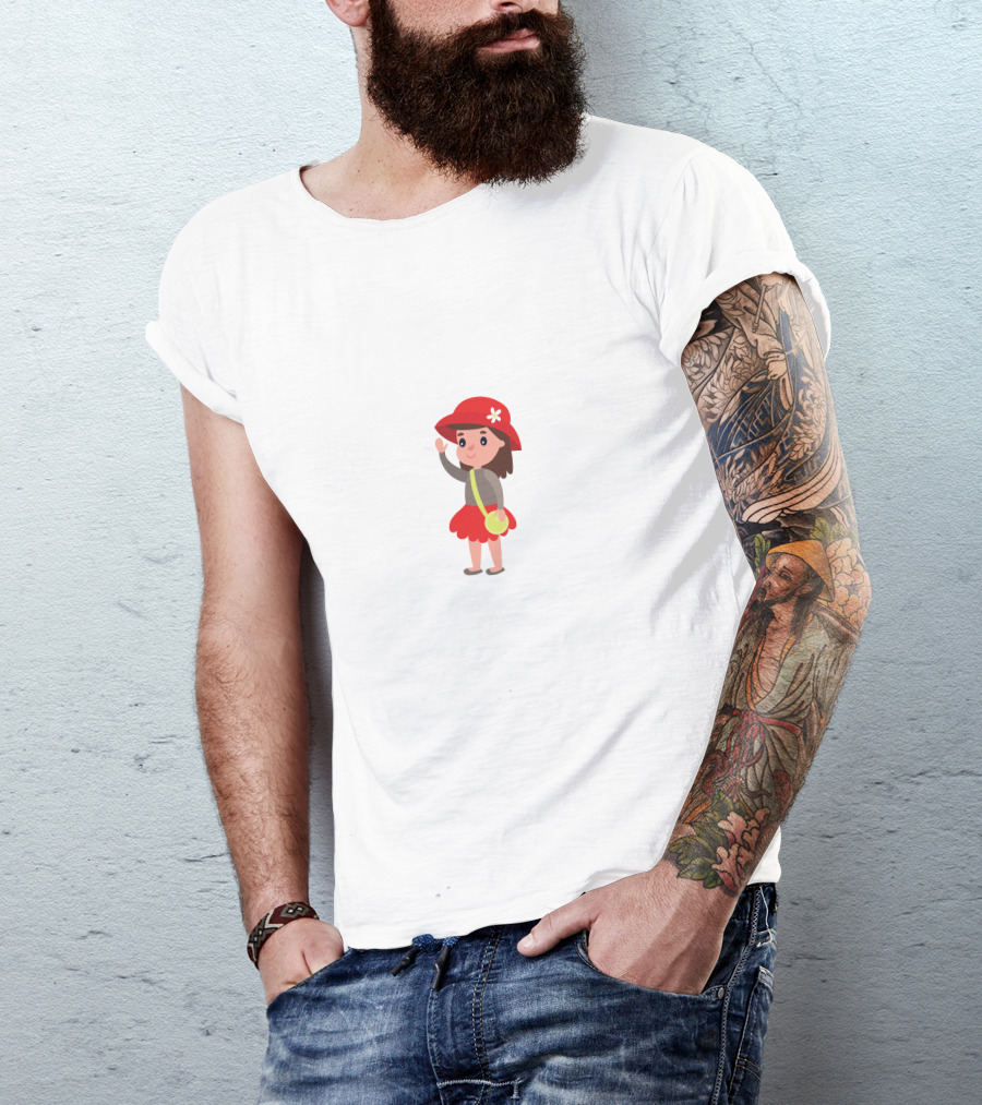 Girl In Red Dress With Hat And Flower Bag T-Shirt