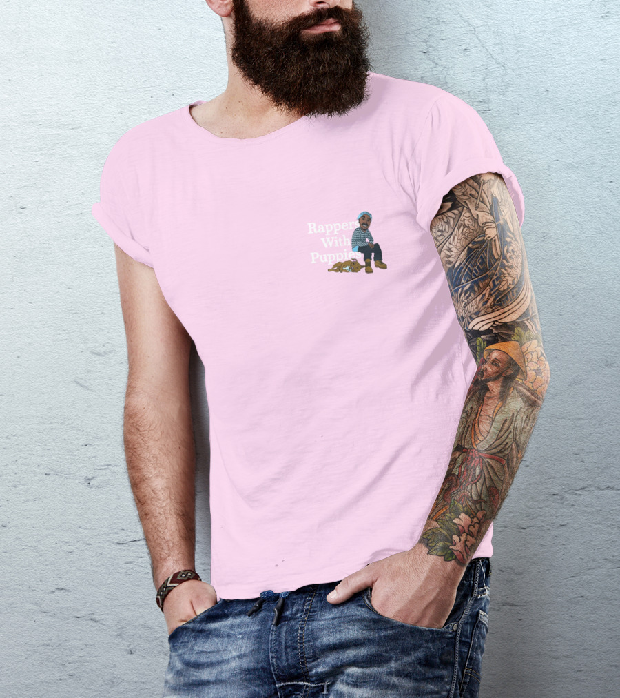 Rappers With Puppies Zumiez Pink Background Beanie And Boots T-Shirt