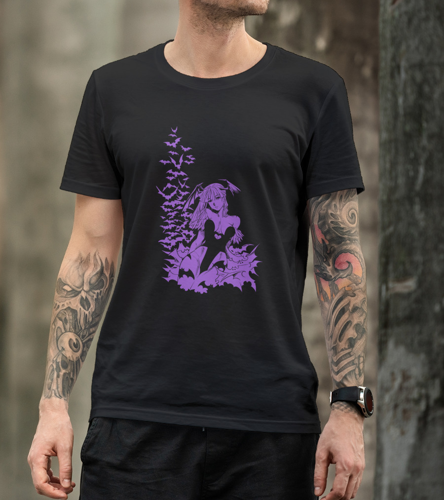 Udon Pins Darkstalkers Morrigan With Purple Bats Swarm T-Shirt