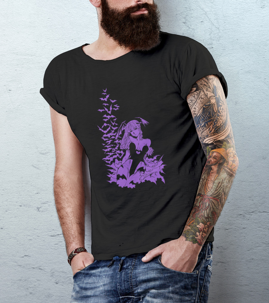 Udon Pins Darkstalkers Morrigan With Purple Bats Swarm T-Shirt