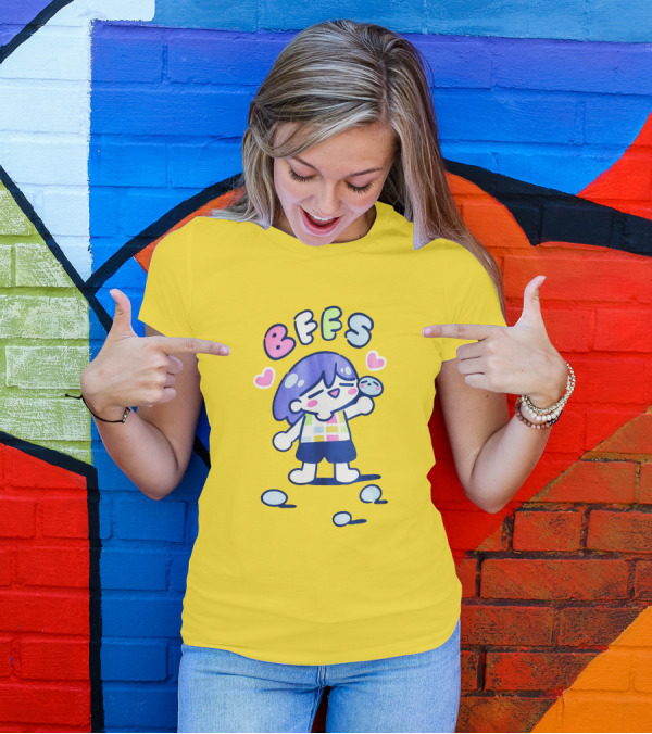 Omocat Omori Kel BFFS Purple Hair Colorful Hearts T-Shirt