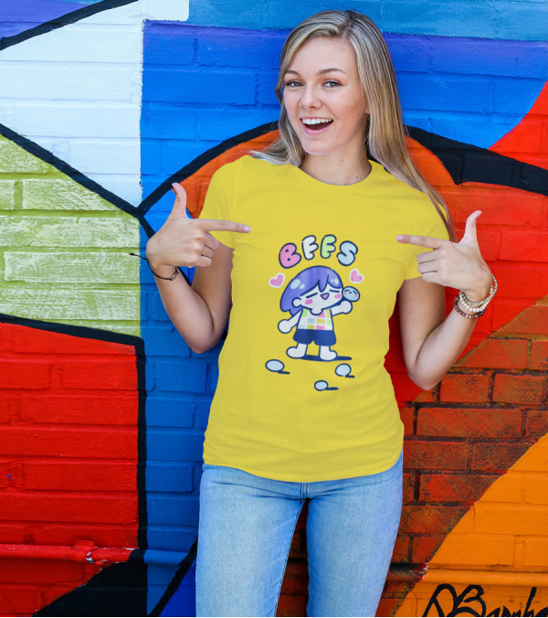 Omocat Omori Kel BFFS Purple Hair Colorful Hearts T-Shirt