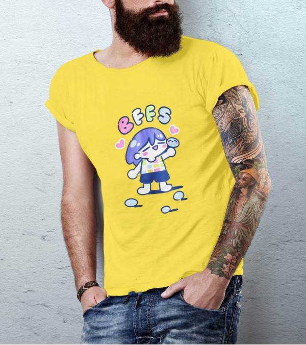 Omocat Omori Kel BFFS Purple Hair Colorful Hearts T-Shirt
