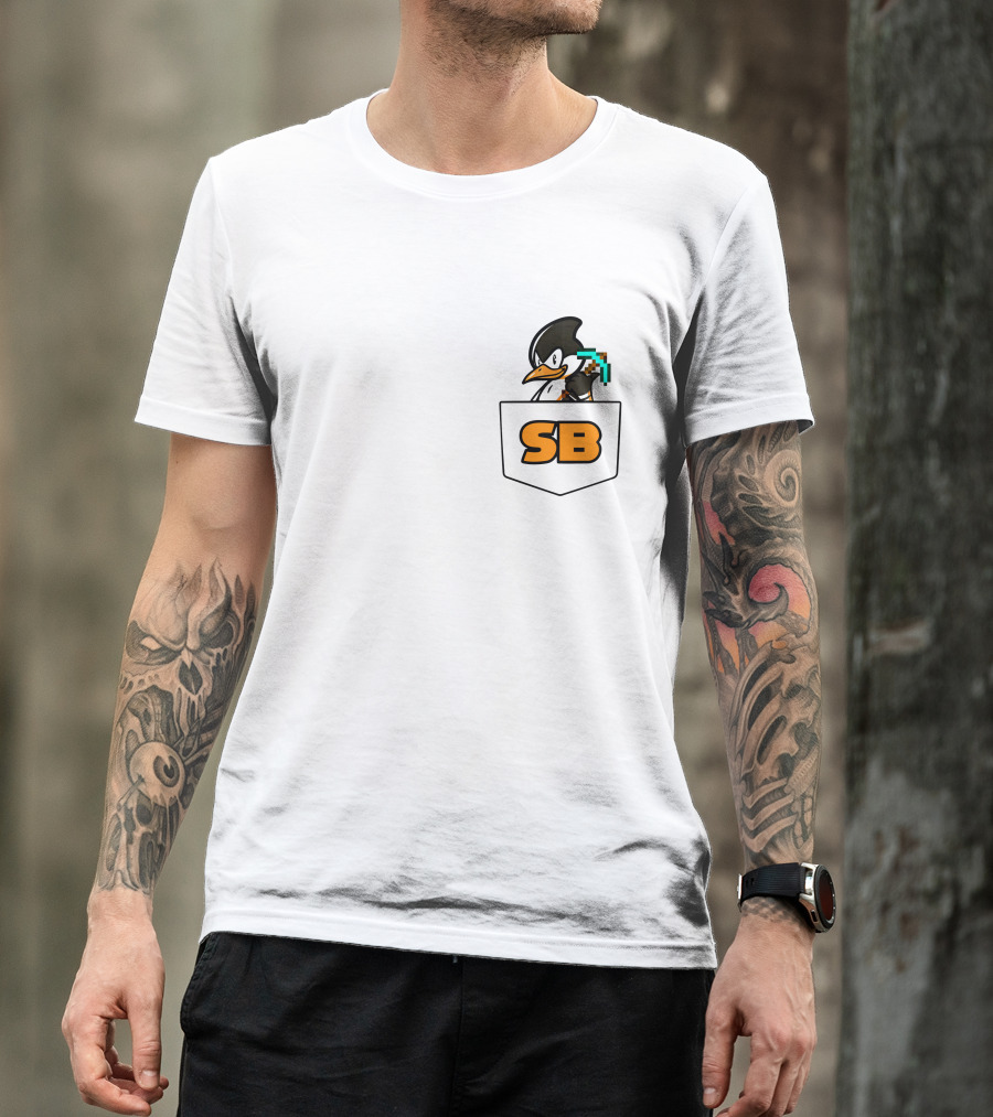 SB737 Penguin With Pickaxe Fake Pocket T-Shirt