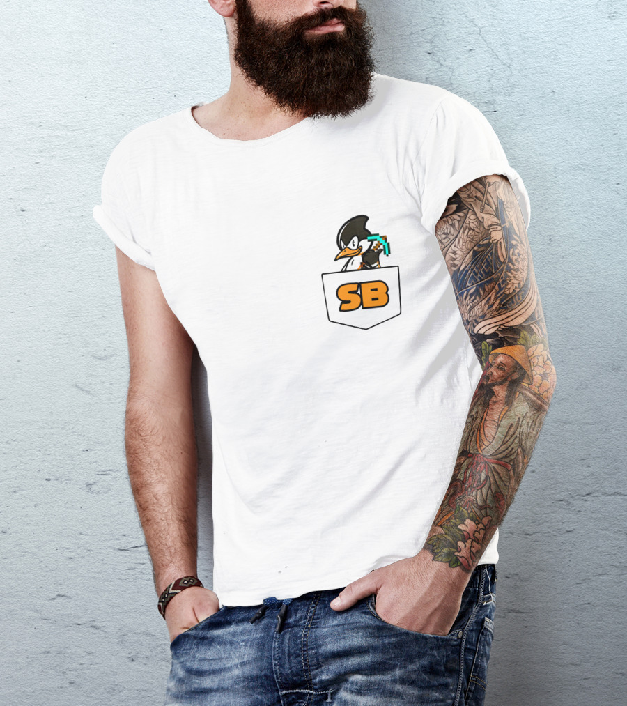 SB737 Penguin With Pickaxe Fake Pocket T-Shirt