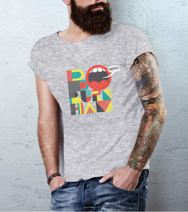 Bo Burnham Happy Mouth Pattern Text T-Shirt