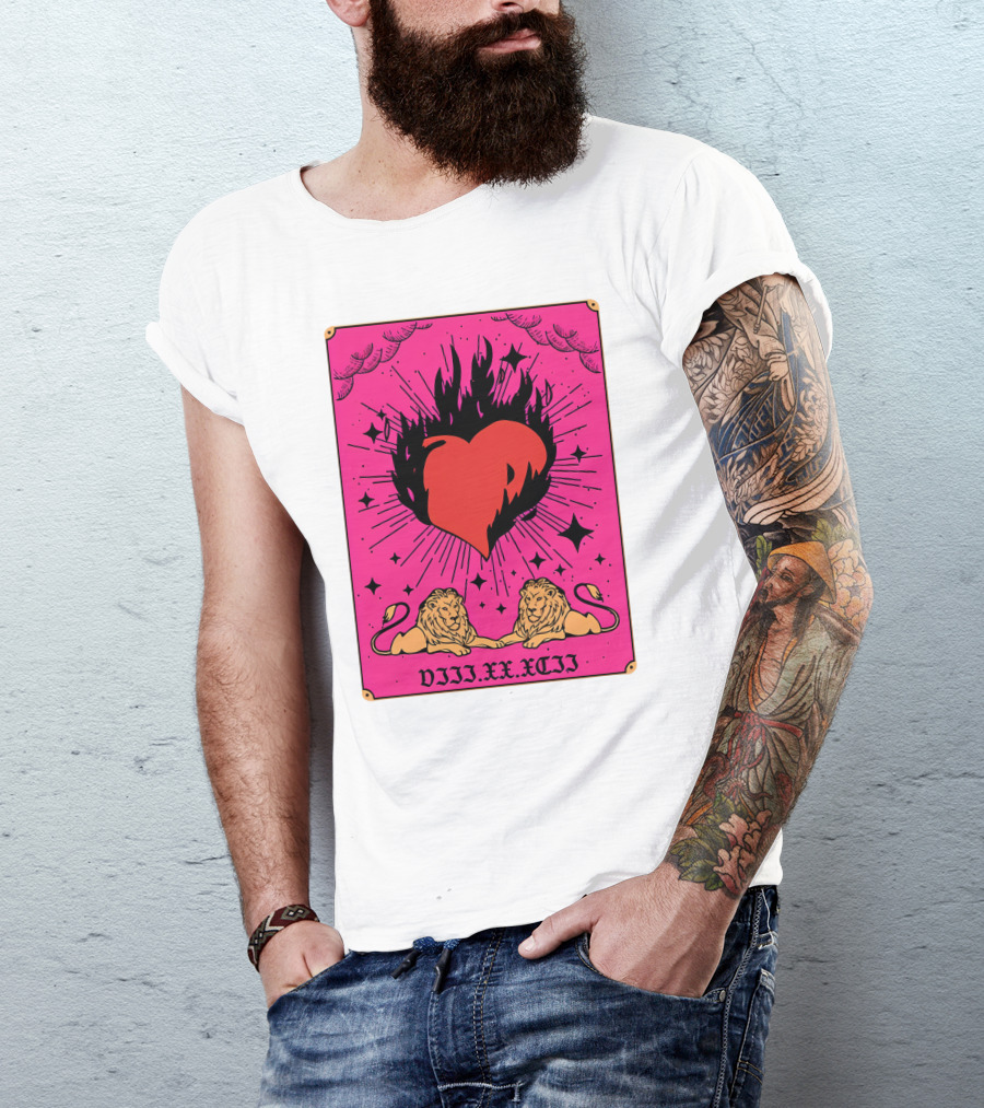 VIII.XX.XCII Burning Heart With Lions On Pink Background T-Shirt