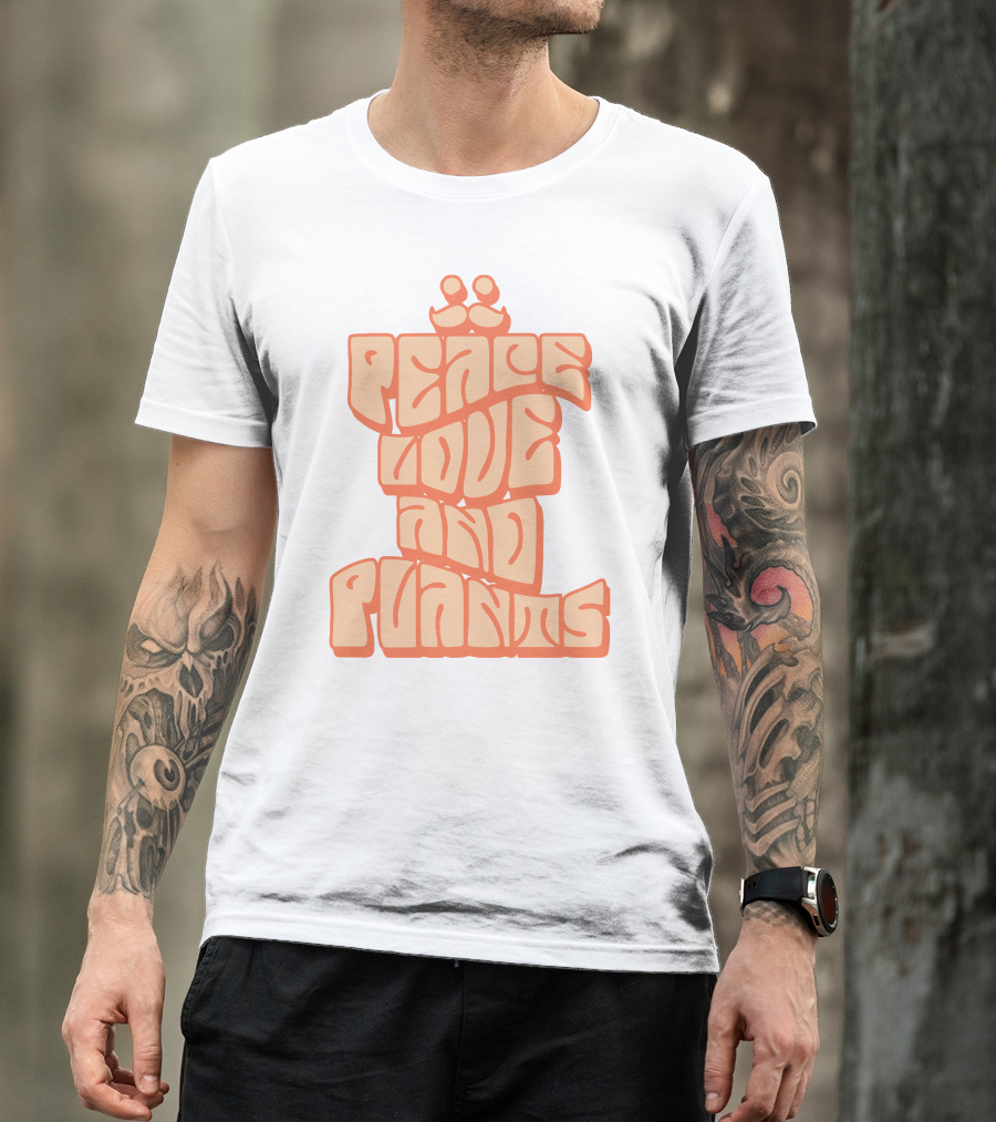 Mumbo Jumbo Merch Peace Love And Plants Groovy Typography T-Shirt