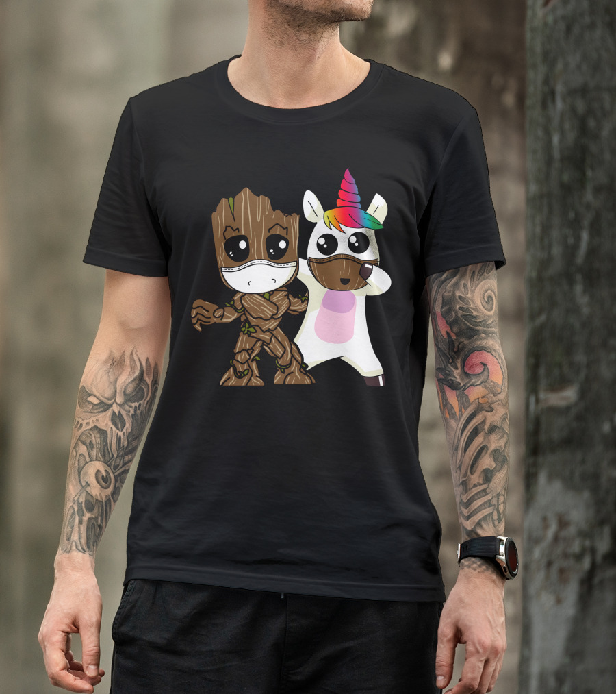 Groot Unicorn Rainbow Mask Duo T-Shirt
