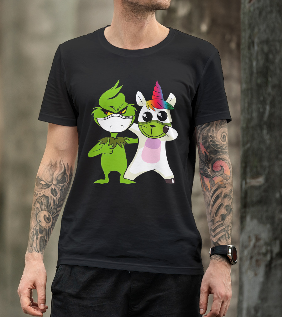 Grinch Unicorn Masked Duo Hugging Cute T-Shirt