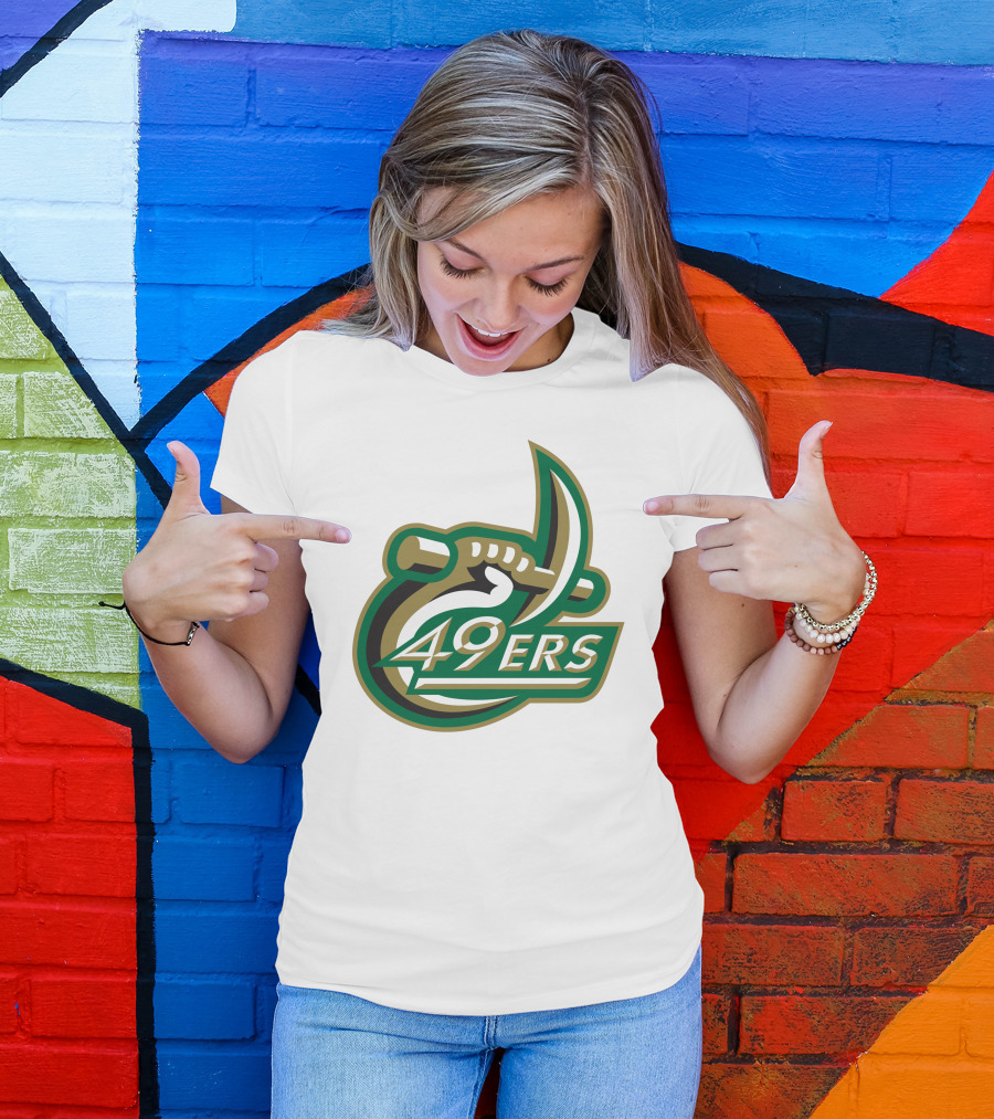Charlotte 49ers Logo Green Gold Pickaxe Emblem T-Shirt