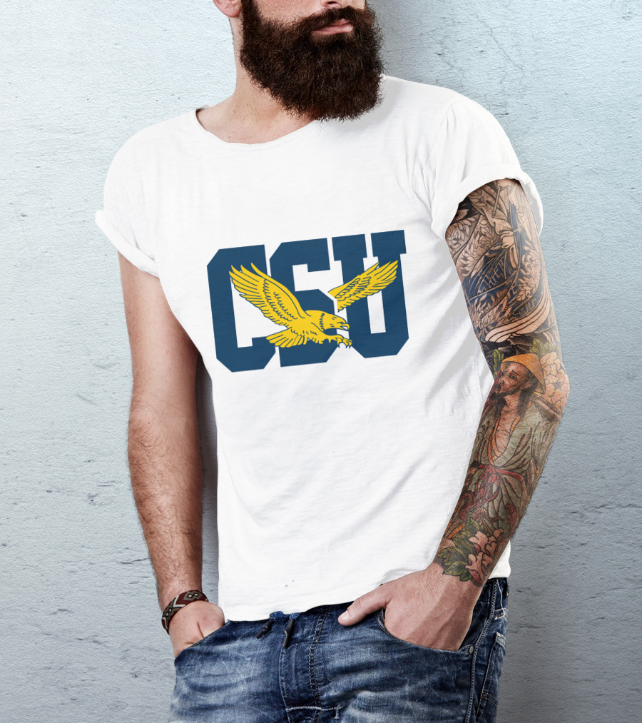 CSU Coppin State Eagles Logo Yellow Eagle Blue Letters T-Shirt